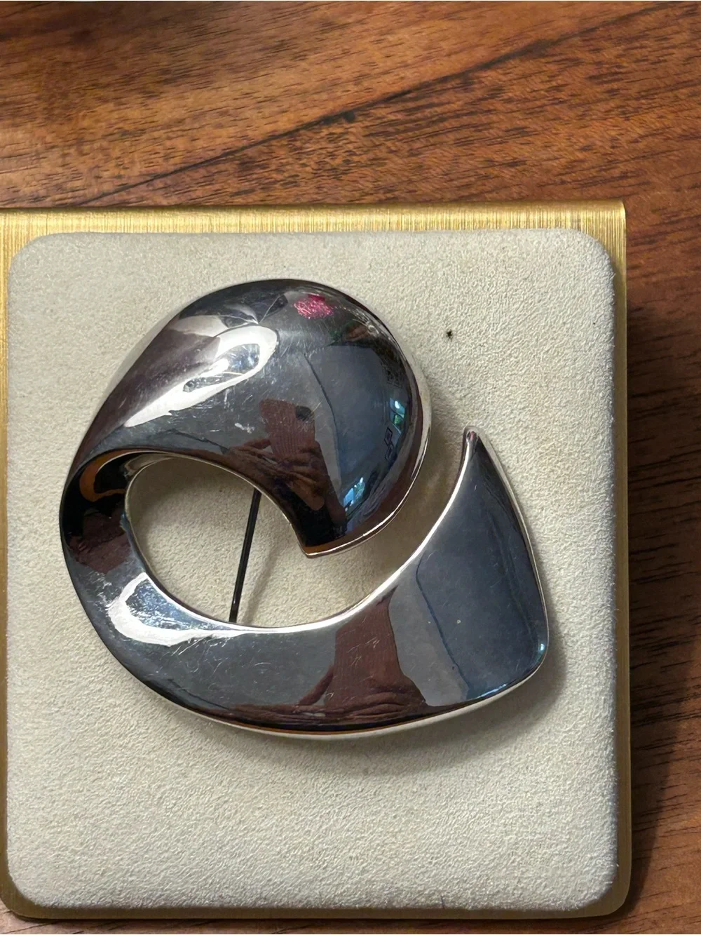 Vintage Maxine Denker rare high polished silver tone large brooch